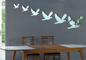Kuş ayna modelleri duvar sticker dekorasyonu