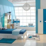 mavi beyaz çocuk odası dolap modeli
