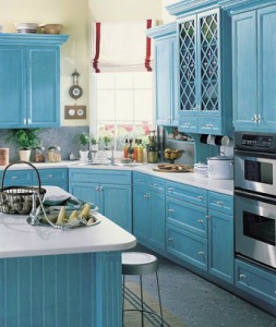 mavi mutfak dolapları